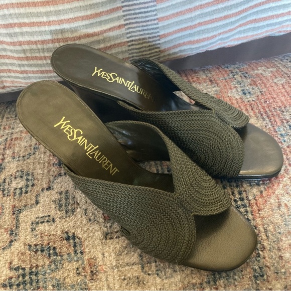 VTG Yves Saint Laurent Green Wedge Heels Size 9 - Picture 4 of 7